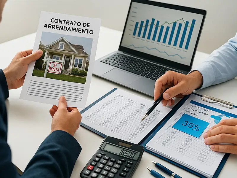 Asesor fiscal analizando documentos con cliente en Coacalco