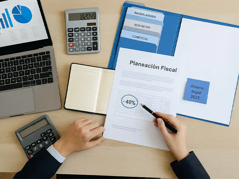 Asesor fiscal analizando documentos con cliente en Coacalco